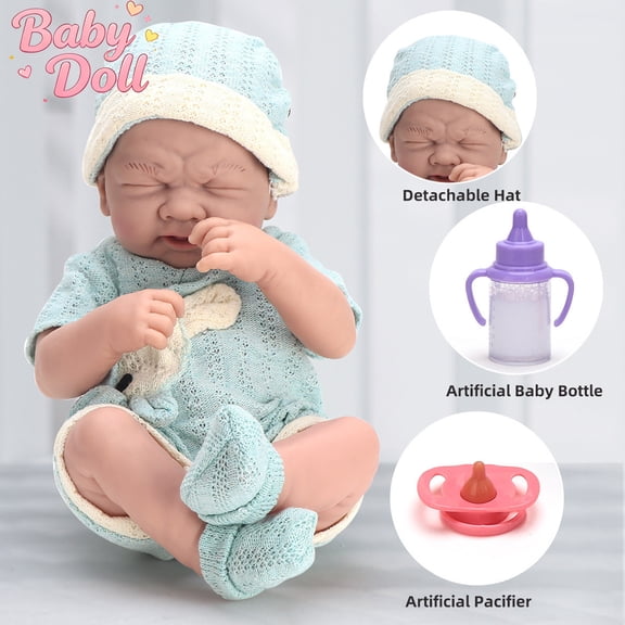 Crying Face Reborn Baby Doll with Clothes, Flexible Joint Washable Realistic Newborn Pretend Play Doll with Bottle & Pacifier, Toddler Nurturing Toy, Christmas Birthday Gift for Kids Girls Ages 3+