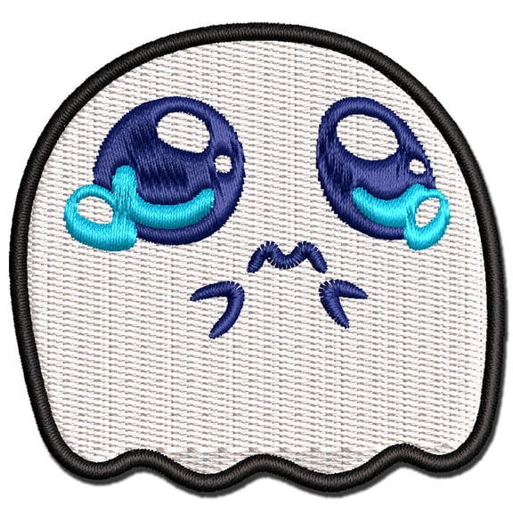 Crying Ghost Teary Eyed Spirit Applique Multi-Color Embroidered Iron-On Patch - 3 Inch Medium