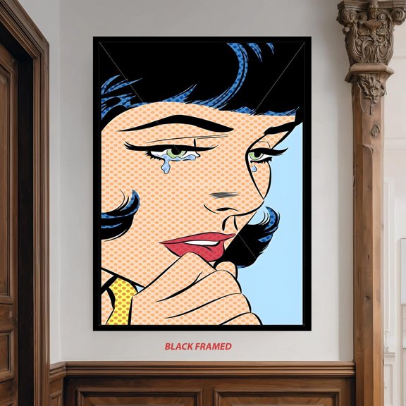 Crying Girl Print Lichtenstein Style Pop Art Comic Portrait, Unframed Paper Poster 8x10in