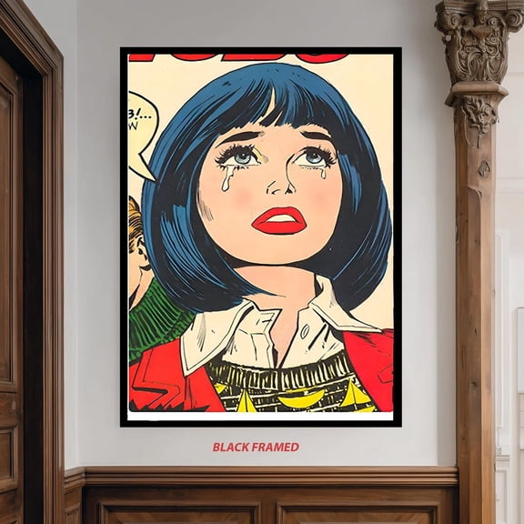 Crying Girl Retro Comic Pop Art Poster in Vintage Style, Unframed Poster