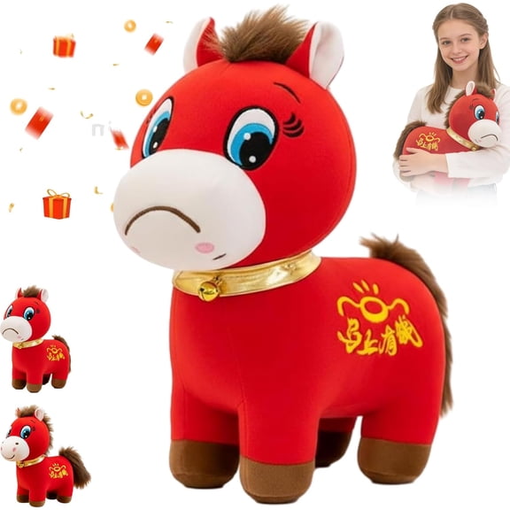 Crying Horse - Year of The Horse 2026 Plush, 8in Funny Red Plushie Figurine Spring Festival Ideal for Home Decor, Gift, New Year Mascot (Crying+Smile)