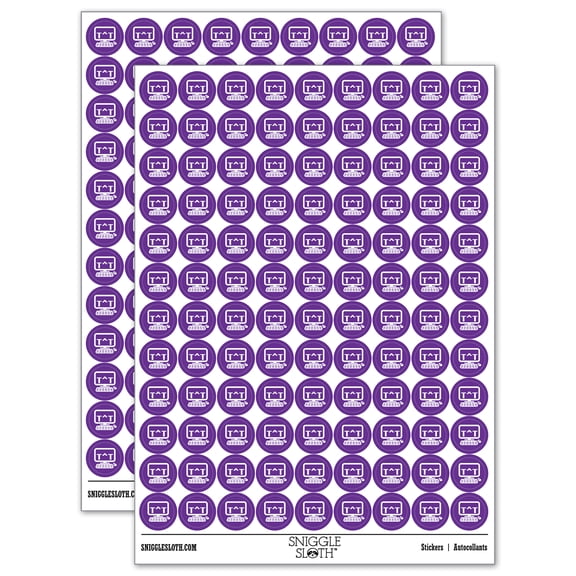 Crying Kawaii Computer Face Emoticon 200+ Round Stickers - Purple - Matte Finish - 0.50" Size