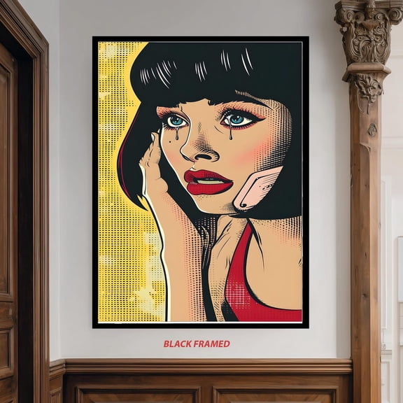 Crying Pop Art Girl Retro Comic Style Modern Woman Portrait, Stretched Canvas 8x10in