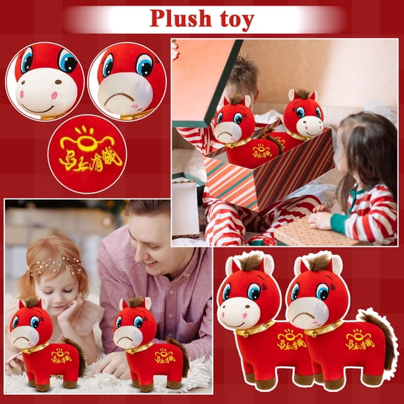 Crying Red Horse Plush Toy, 2026 Year of The Horse Funny Mascot, Viral Meme Style Chinese New Year Zodiac Decoration and Novelty Gift (L 2Pcs)