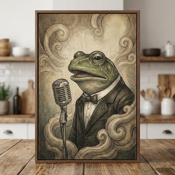 Crying Singer Frog Jazz Lounge Wall Decor Unframed Paper Print