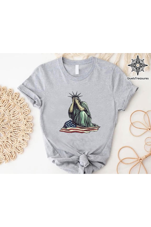 Crying Statue Of Liberty T-Shirt, Patriotic American Flag Shirt, Political Protest Tee, 4Th Of July Gift, Independence Day Tee, Maga Shirt