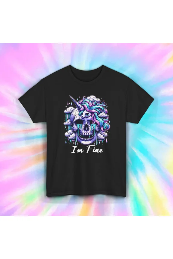 Crying Unicorn Pastel Goth I’m Fine Fantasy Emo Humor Graphic Unisex T-Shirt, up to size 5XL