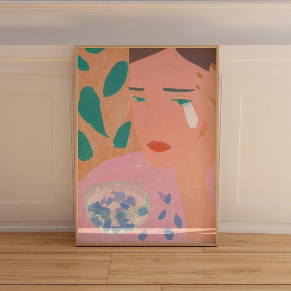 Crying Woman Wall Art Print, Emotional Healing Art, Modern Portrait ...