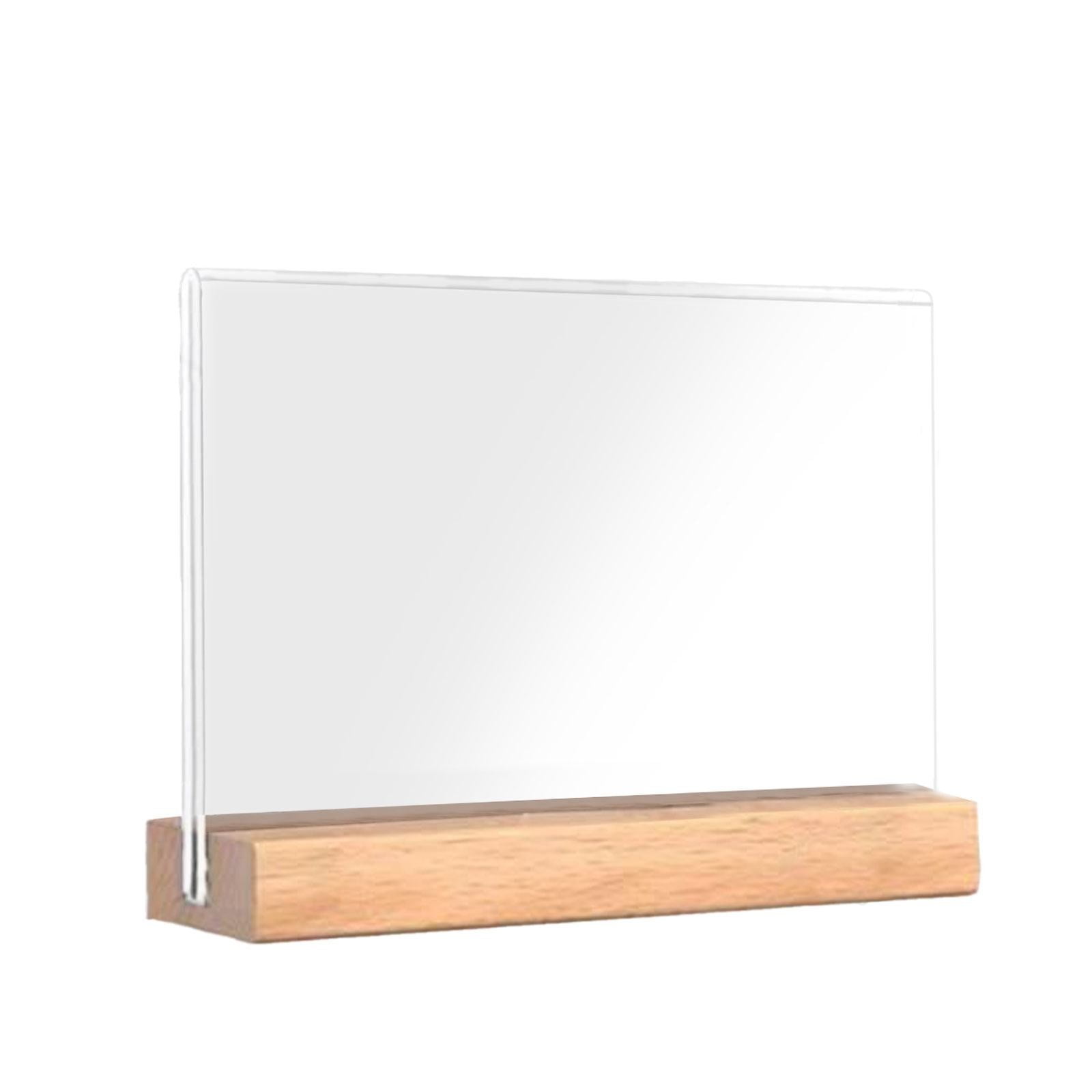 Crylic Sign Holder Wood Base Table Sign Menu Display Stand Clear