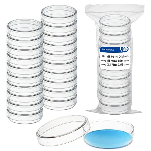 30 Pack 60 x 15 mm Plastic Petri Dishes with Lids, Petri Dish, Deep Clean, Lab Petri Dish for Mycology Supplies, Plants, School Science Project, Lab Experiment, Biology, Microbiology Studies