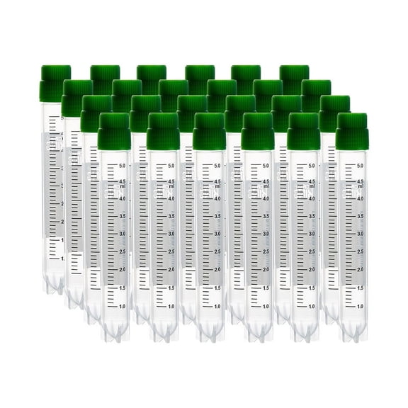 CryoKING 5.0ml 1000 Pcs Plasitic Cryovials, External Thread Lab Vials with Green Caps, Lab Tubes with Side Barcode