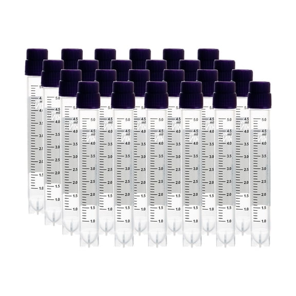 CryoKING 5.0ml 1000 Pcs Plasitic Cryovials, External Thread Lab Vials with Purple Caps, Lab Tubes with Side Barcode