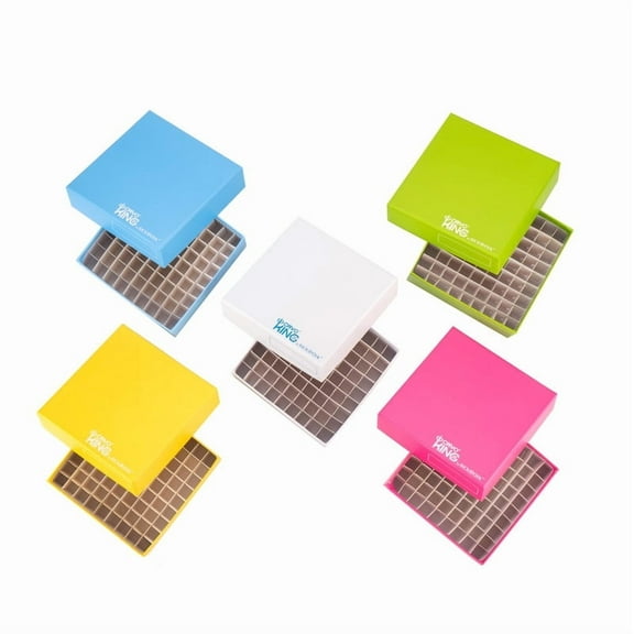 CryoKing 100-Well 2 Inch Height Lab Freezer Box with Lid, Microtube Storage Box, Fit 0.5mL/1.5/2.0mL Microcentrifuge Tubes Vials, Cardboard Freezer Lab Box, Assorted Colors, Bag of 5