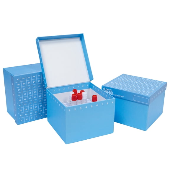 3.75 inch 81-Well Cryo Boxes, Lab Freezer Boxes with Connected Lid, ID-Color Cardboard Freezer Boxes with Straight Grid Divider, 20 /Case