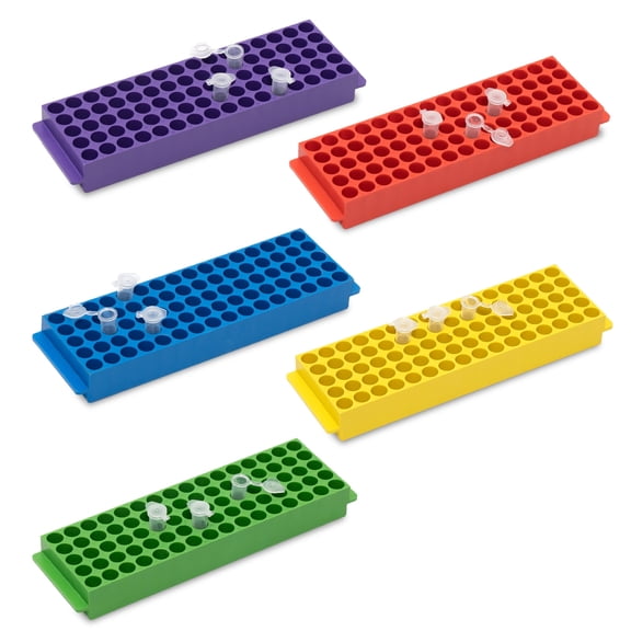 CryoKing 5Pcs Tube Rack, Microcentrifuge Tube Rack, 80-Well One Side Centrifuge Test Tube Rack Holder for 1.5-2.0ml Lab Centrifuge Tubes, 80 Holes (Assorted Colors)