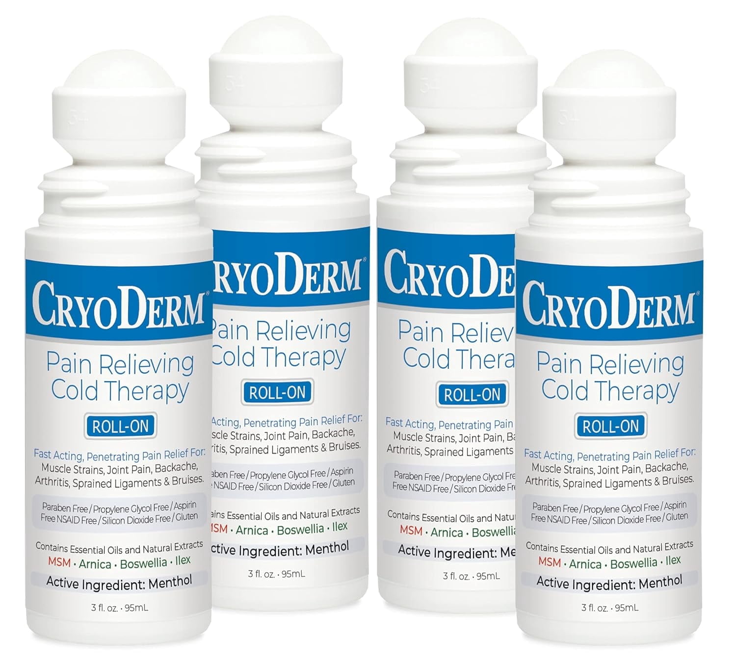CryoDerm Cold Roll-On 3 oz, 4 Pack – Cooling Pain-Relieving Roll-On ...