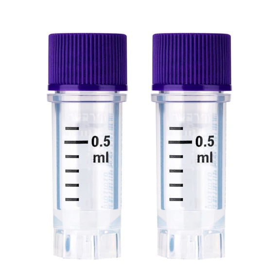 Cryogenic Vials with Side Bardcode-0.5 ml,Purple Caps, External Thread, 25/Bag, 500/Pack, 1000/Case