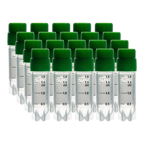 Cryogenic Vials with Side Bardcode-2.0 ml,Green Caps, External Thread, 25/Bag, 500/Pack, 1000/Case