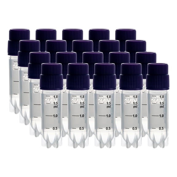 Cryogenic Vials with Side Bardcode-2.0 ml,Purple Caps, External Thread, 25/Bag, 500/Pack