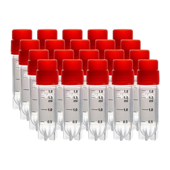 Cryogenic Vials with Side Bardcode-2.0 ml,Red Cap, External Thread, 25/Bag, 500/Pack, 1000/Case
