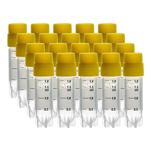 Cryogenic Vials with Side Bardcode-2.0 ml,Yellow Caps, External Thread, 25/Bag, 500/Pack