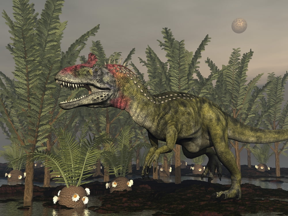 Cryolophosaurus dinosaur in prehistoric wetlands Canvas Art - Elena DuvernayStocktrek Images (33 x 25)