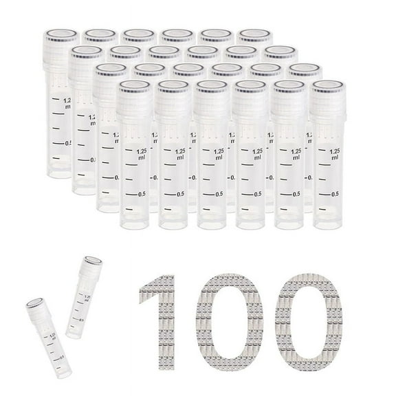 Cryovials Sterile Tubes 2ml Lab Vials with Caps Cryovial for Low Temperature Storage, Case of 100