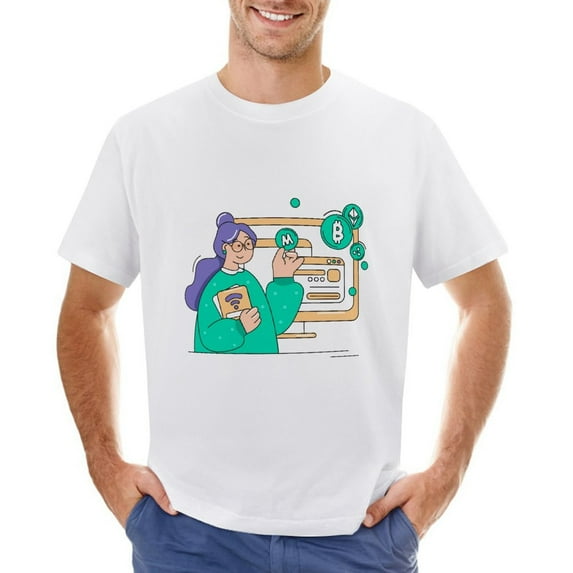 Crypro-currency Men’s Graphic T-shirt Vintage Short Sleeve Sport Tee White M