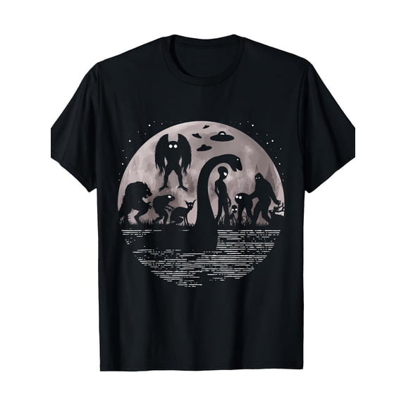Cryptid Creatures Silhouette Graphic T-Shirt Gift for Cryptozoology and Paranormal Enthusiasts