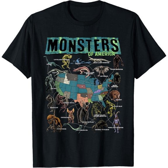 Cryptid Monsters Of America Folklore Creature Cryptozoology T-Shirt Size S-5XL