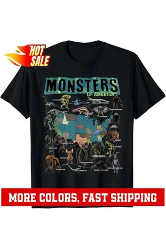 Cryptid Monsters of America T-Shirt � Folklore Creature Cryptozoology Tee