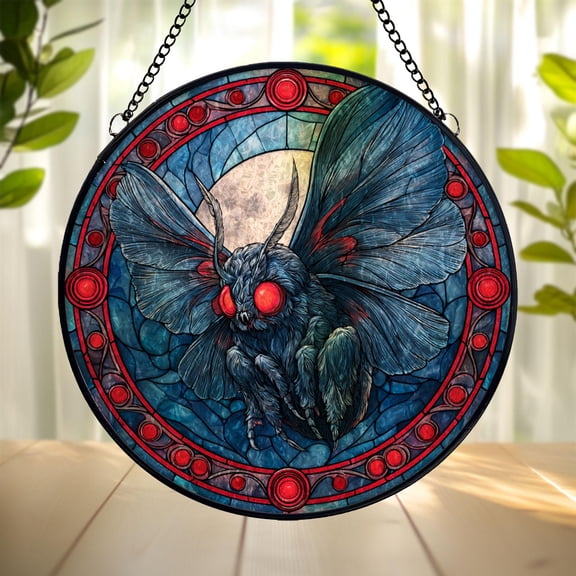 Cryptid Moth Suncatcher, Stained Glass Style Acrylic Window Hanging, Gothic Fantasy Window Decor