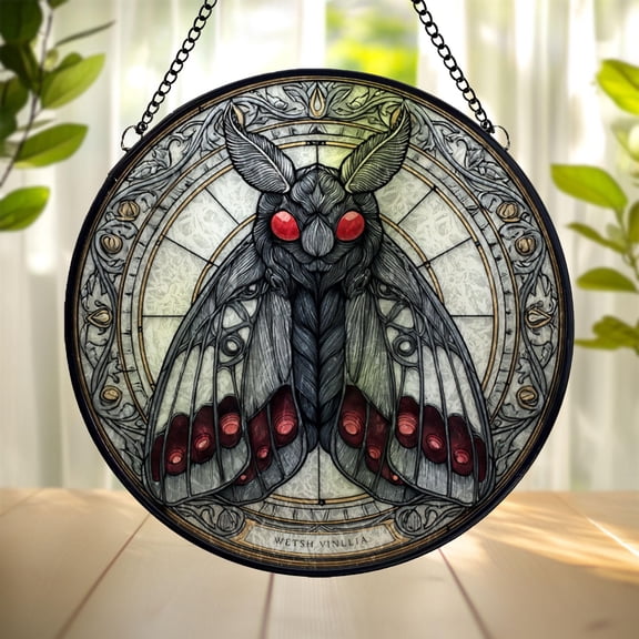 Cryptid Moth Suncatcher, Stained Glass Style Acrylic Window Hanging, Gothic Fantasy Window Decor