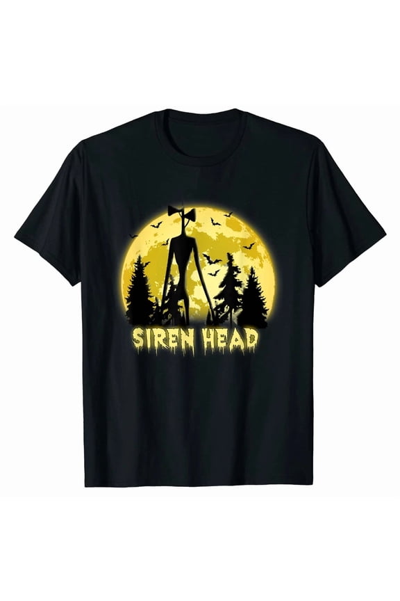 Cryptid Yellow Moon With Bats Siren Head Folklore T-Shirt Funny Tee Gift