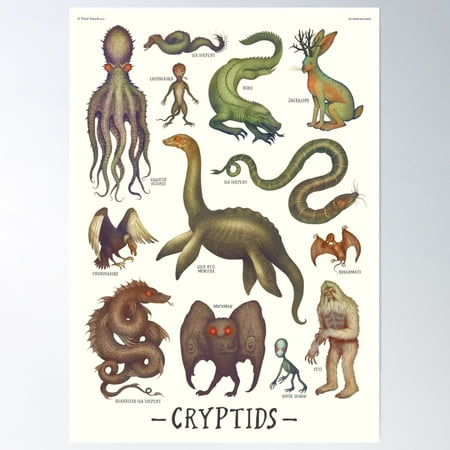 Cryptids, Cryptozoology Species Poster Wall Art, Modern Wall Decor For Living Room Bedroom, 8x12 UNFRAMED