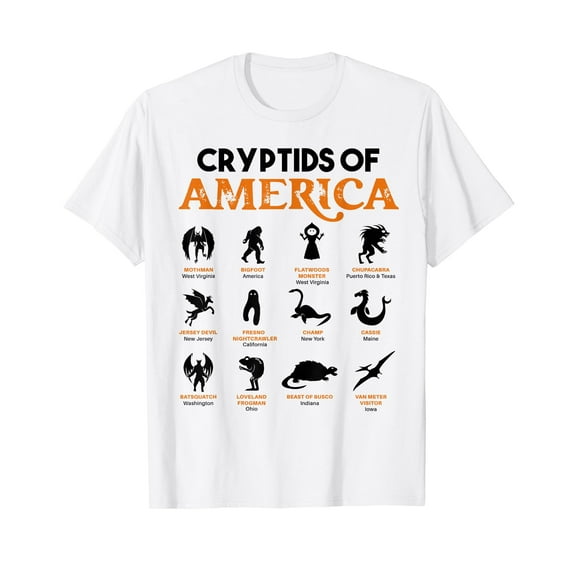 Cryptids of America Mothman Bigfoot Cryptozoology Monsters T-Shirt
