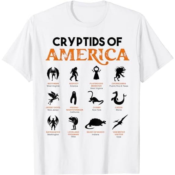 Cryptids Merch Cryptids of America Mothman Bigfoot Cryptozoology Monsters T-Shirt ...
