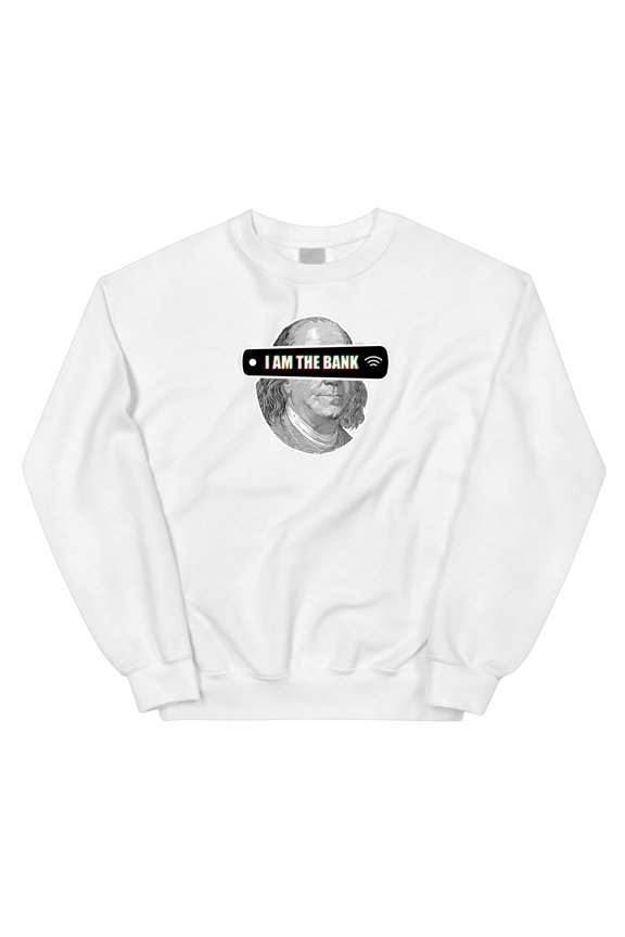 Crypto Apparel Branded Crewneck Sweatshirt – Trendy Cryptocurrency Graphic – Unisex Design Pullover Sweatshirt for Casual Wear (White BANK - 2XLarge)