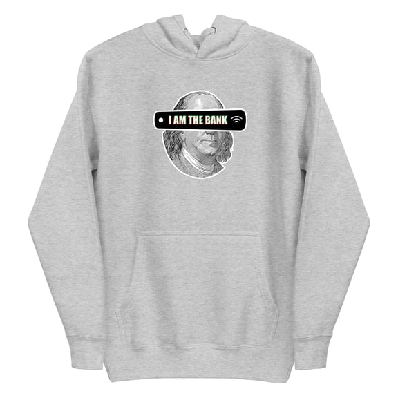Crypto Apparel Branded Pullover Hoodie – Trendy Cryptocurrency Graphic – Unisex Design Hooded Sweatshirt for Men or Women (Grey BANK - 2XL)