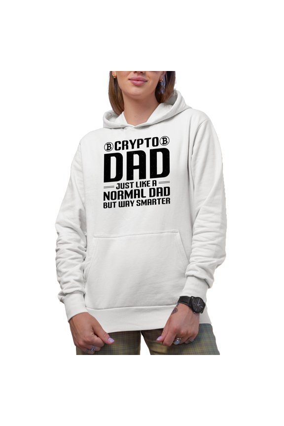 Crypto Dad, Just Like a Normal Dad but Way Smarter, White Hooded Sweatshirt or Hoodie, 2XL