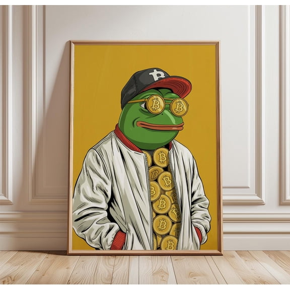 Crypto Frog Poster Bitcoin Meme Wall Art Streetwear Animal Print