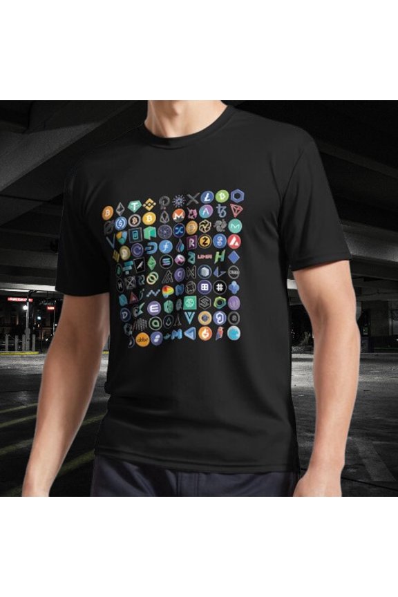 Crypto Logos 3D on Black Active T-Shirt Unisex Funny American S-5XL Sale