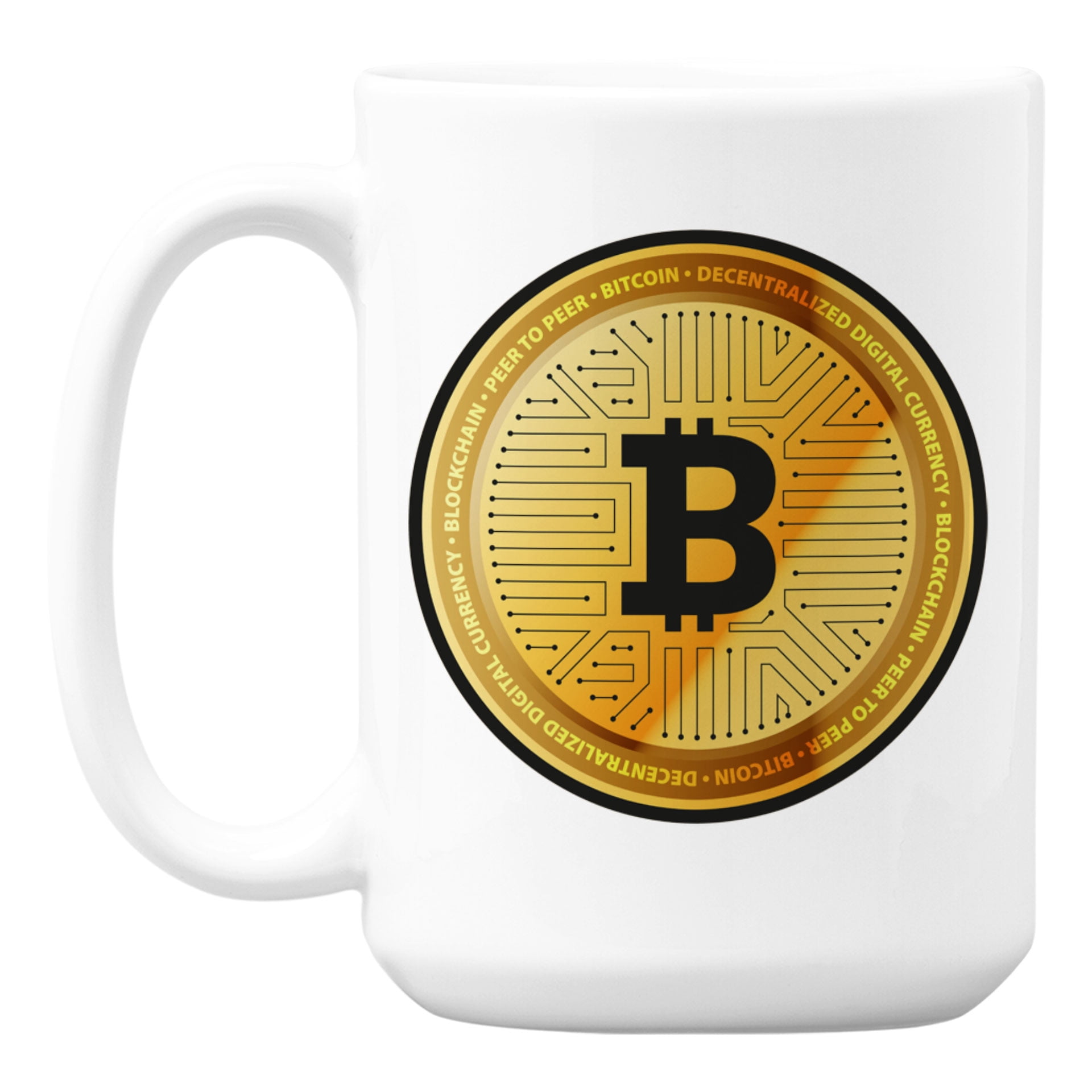 Cryptocurrency Bitcoin Gold Coin White Ceramic Coffee & Tea Mug for Miner  (15oz)