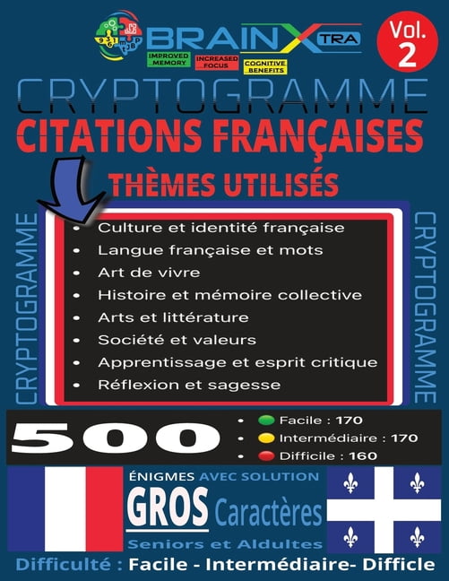 Cryptogrammes en franÃ§ais Ã  thÃ¨mes variÃ©s VOL 2: Exercice de logique et de dÃ©duction, Jeux de lettres pour dÃ©coder la pe, (Paperback)