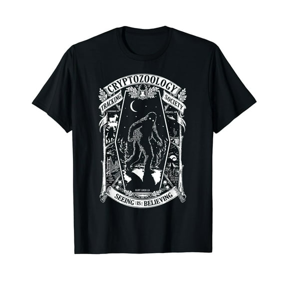 Cryptozoology Society Bigfoot Mothman Cryptid Loch Ness Black T-Shirt