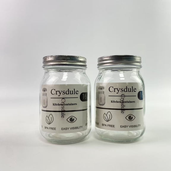 Crysdule Kitchen containers,Glass Regular Mouth Mason Jars, 16 oz Clear Glass Jars with Silver Metal Lids for Sealing, Canning Jars for Food Storage, Overnight Oats