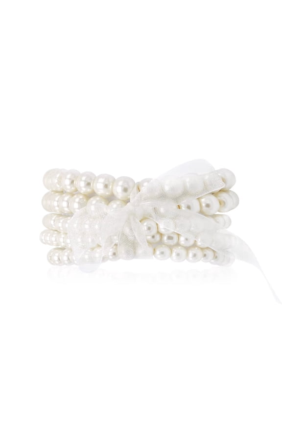 5 Pcs Cream Faux Pearl Bracelet Set for Women Beaded Stretch Strand Bracelets for Bridesmaid,Bridal,Party Jewelry