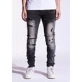 thumbnail image 1 of Crysp Denim Men's Bart Moto Distressed Rips Skinny Fit Stretch Denim Jeans (38, Black Wash), 1 of 5
