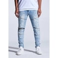 thumbnail image 1 of Crysp Denim Men's Bart Moto Distressed Rips Skinny Fit Stretch Denim Jeans (38, Light Blue), 1 of 6