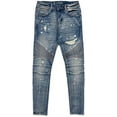 thumbnail image 1 of Crysp Denim Men's Biker Moto Distressed Rip & Repair Paint Splatter Skinny Jeans (30, Indigo Blue), 1 of 5